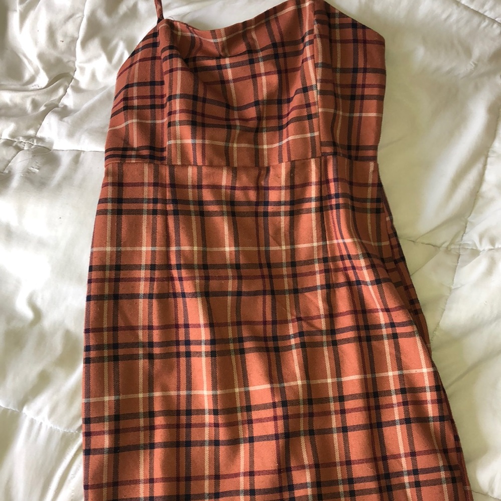 Plaid square neck dress